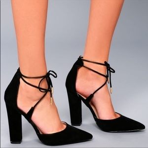 Lulus Luna Black Suede Lace-Up Heels